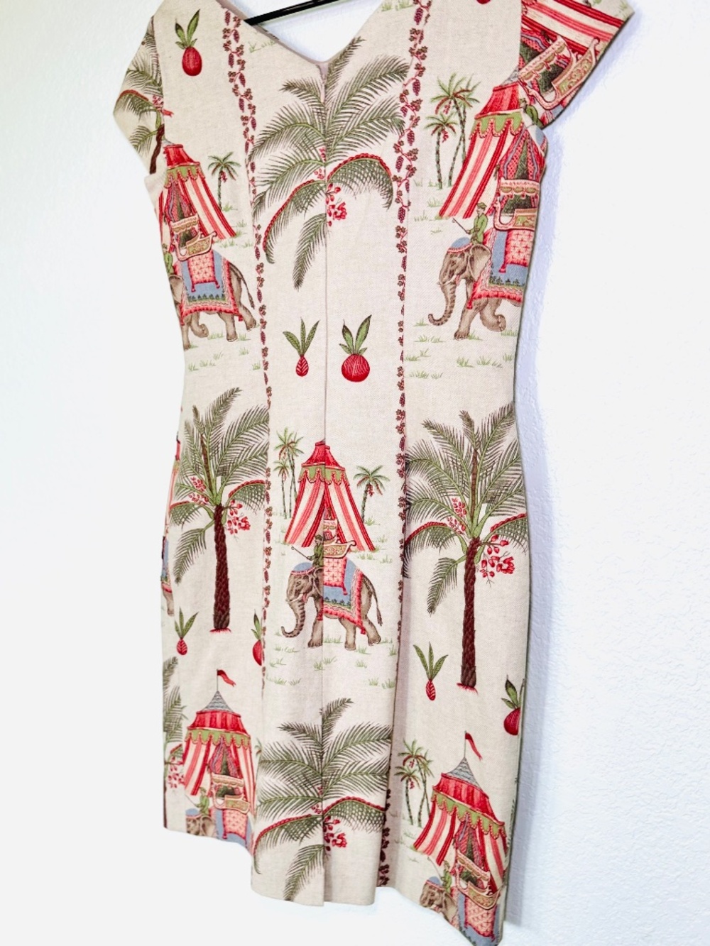Maggy L Dress 12 Elephant Novelty Art to Wear Print Beaded Cotton India Vintage - Picture 6 of 8